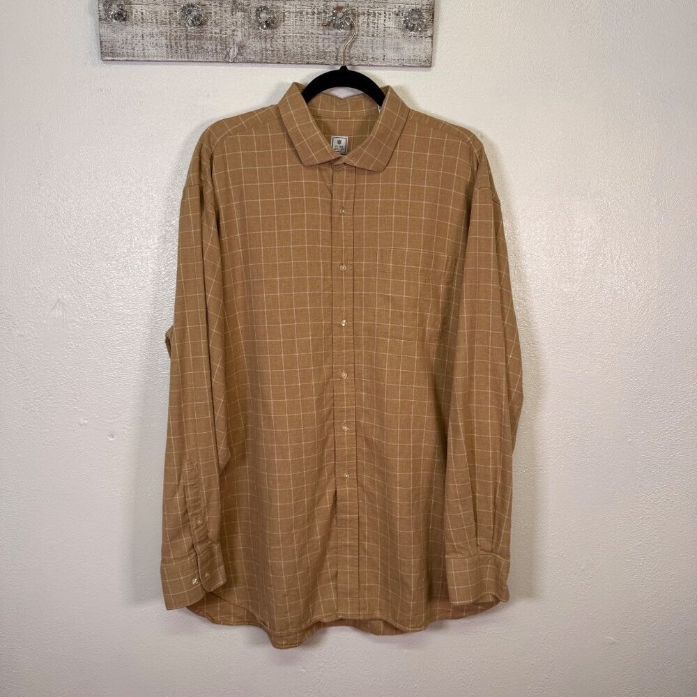 Peter Millar Men's XL Cotton Flannel Plaid Shirt Tan Brown Outdoor Gorpcore